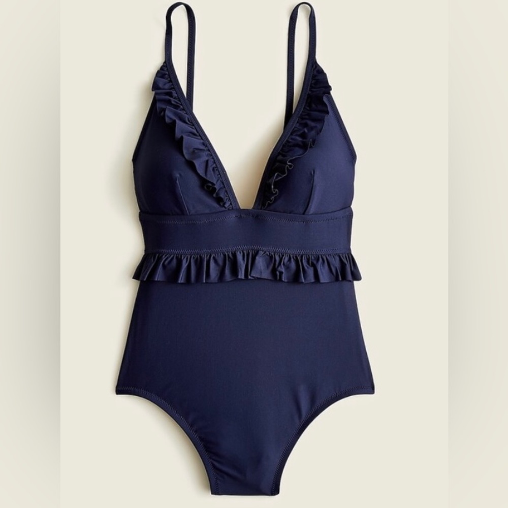 NWT J.Crew Ruffle Deep V One Piece - Size 10